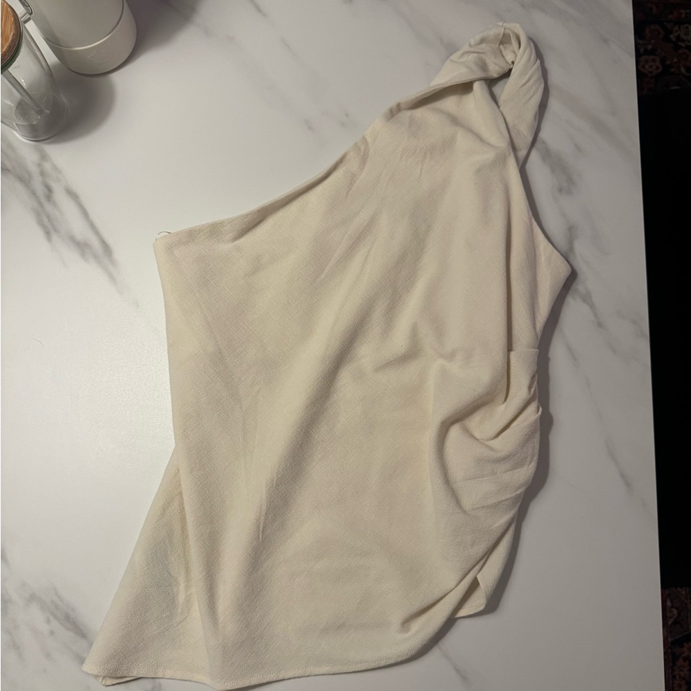 Mango Beige One-Shoulder Top